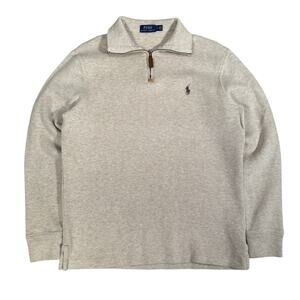 Polo Ralph Lauren Quarter Zip Sweater Tan Cotton Pullover Size Small
